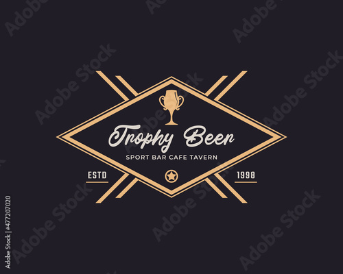 Classic Vintage Label Badge Emblem Trophy Cup Beer for Retro Sport Bar Cafe Tavern Logo Design Inspiration
