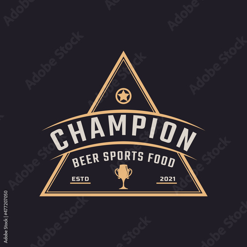 Classic Vintage Label Badge Emblem Trophy Cup Beer for Retro Sport Bar Cafe Tavern Logo Design Inspiration
