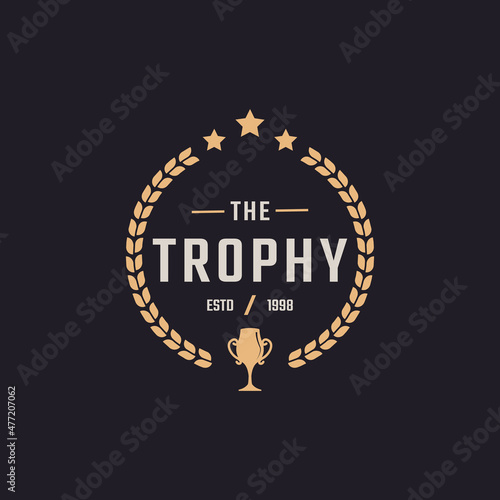 Classic Vintage Label Badge Emblem Trophy Cup Beer for Retro Sport Bar Cafe Tavern Logo Design Inspiration