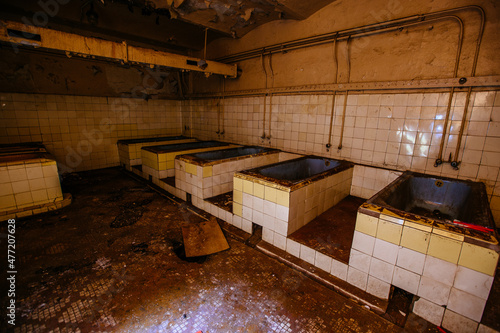 Creepy bath room in old abandoned hospital