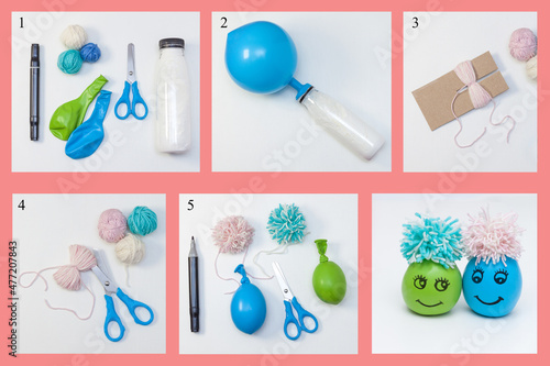 Antistress hand made toy from starch or flour and balloon step by step. DIY concept.