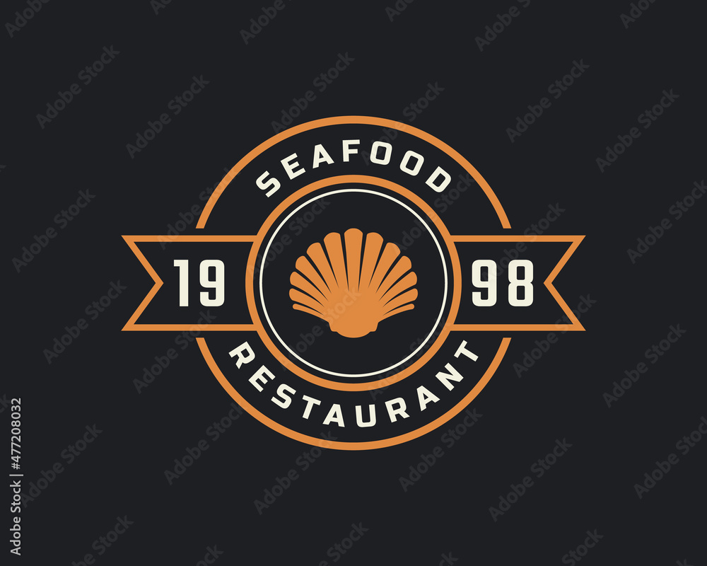 Classic Vintage Retro Label Badge For Seafood Seashell Pearl Oyster Scallop Shell Oyster Cockle Clam Mussel Logo Restaurant Design Inspiration Stock ベクター Adobe Stock