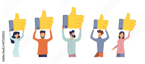 People give ratings and reviews. Customer reviews rating. Know your customer. Client's choice. Flat style. Vector illustration.