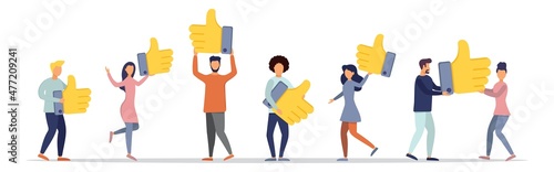 People give ratings and reviews. Customer reviews rating. Know your customer. Client's choice. Flat style. Vector illustration.