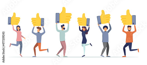 People give ratings and reviews. Customer reviews rating. Know your customer. Client's choice. Flat style. Vector illustration.