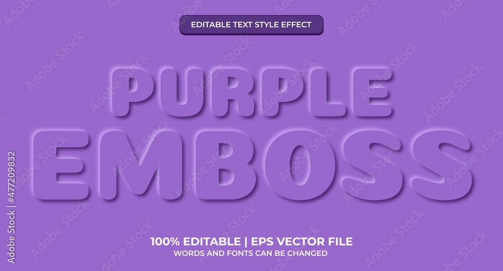 Neomorphic text effect. Neomorphisme emboss 3d simple purple modern editable text effect