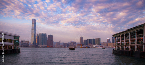 city skyline at sunset