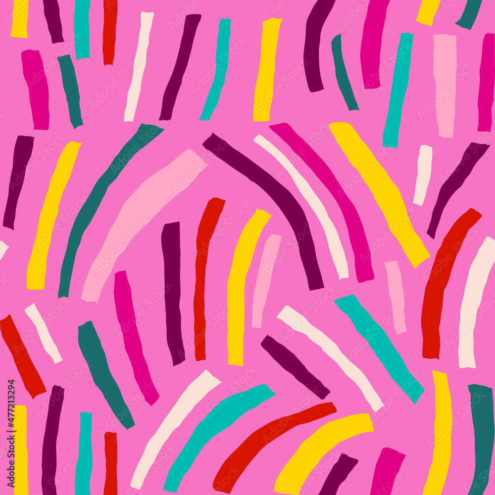 Fototapeta premium Contemporary art collage with multicolor stripes. Modern vector seamless pattern with cut out elements.