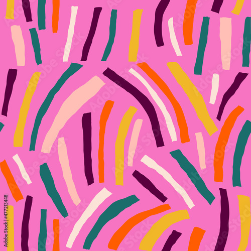 Contemporary art collage with multicolor stripes. Modern vector seamless pattern with cut out elements.