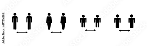 Social distance icons set. social distancing sign and symbol. self quarantine sign