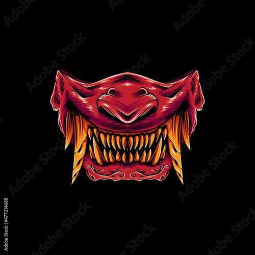 red japanese devil oni mask illustration details