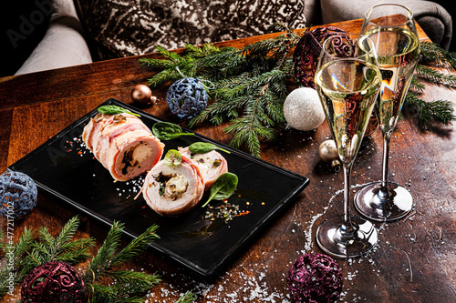 turkey roulade on the Christmas table