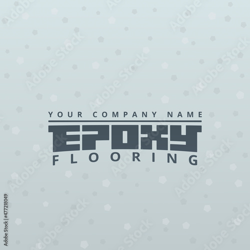 Epoxy flooring. Vector template of logo for corporate identity. Industrial floor refurbishment and coating service. Original font. Grey textured background. Place the name of company above the line