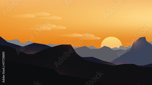 beautiful sunset silhouette art mountains vector background bg