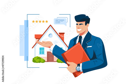 Smiling man realtor worker sell elite houses