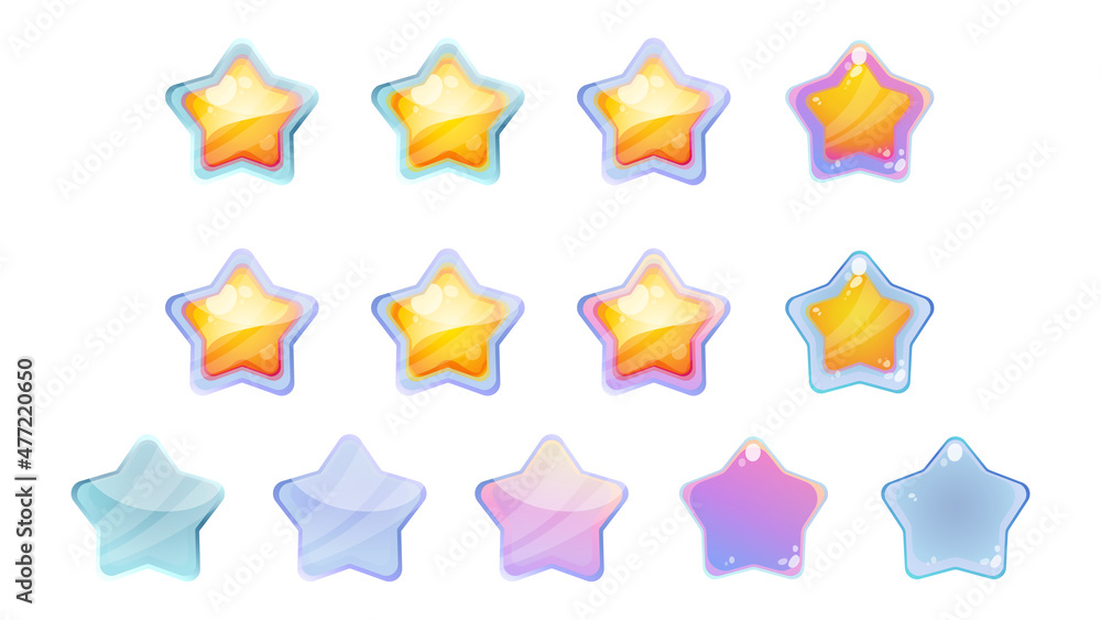 Obraz premium Cartoon stars vector icons set. Collection icon design for game, ui, banner, game development.