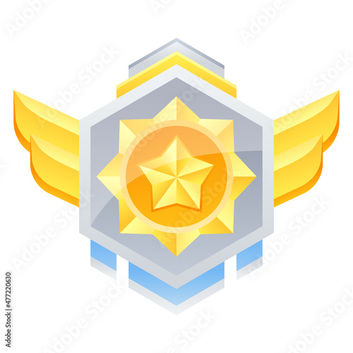Winner Gold medal star. Game achievement. Award vector illustration.