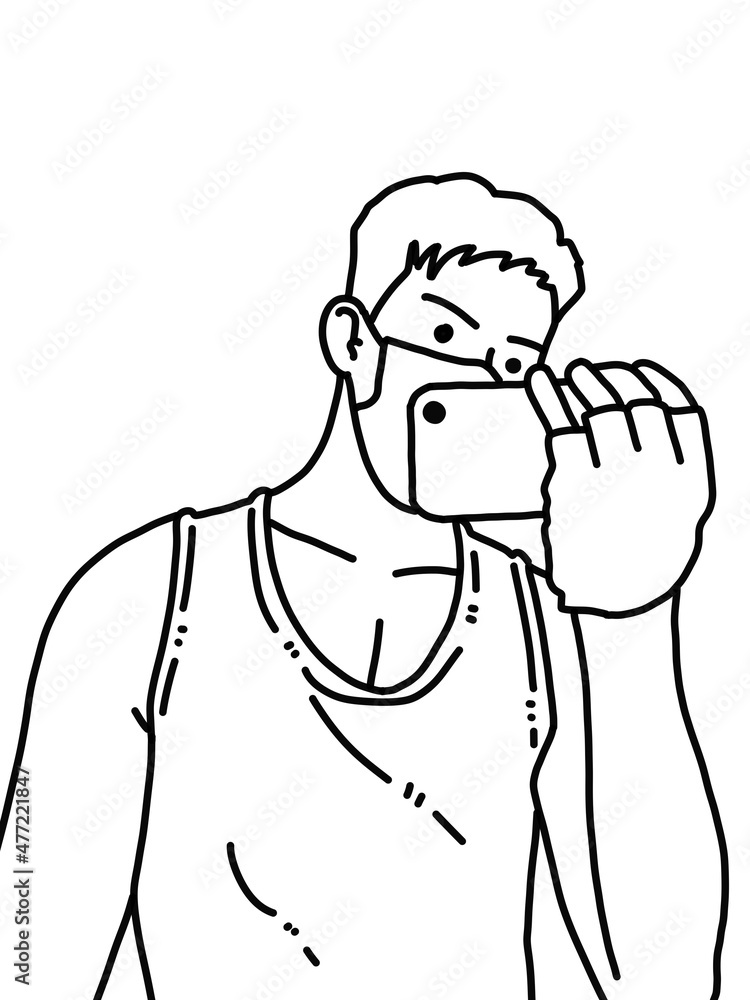 black and white of cute man cartoon for coloring