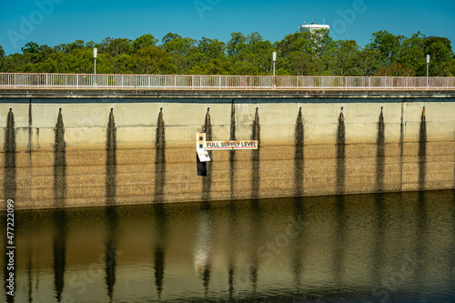 Water level indicator in Dec 2021 at the North Pine Dam in South East Queensland, Australia photo