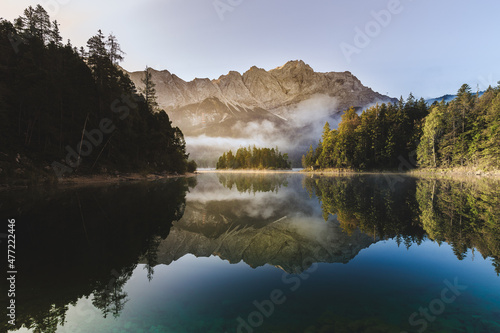 alps eibsee lake clouds blue mountains