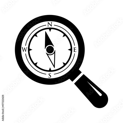 Compass With Magnifying Icon Logo Vector Design Template.