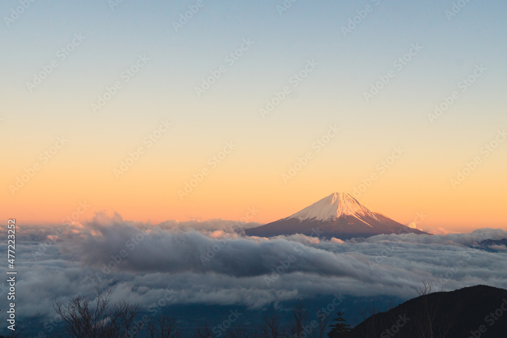 夕焼け　富士山　雲海