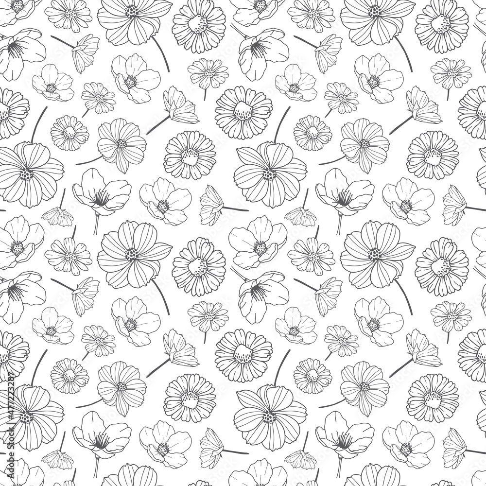 Vintage Floral seamless Pattern in Hand drawn style