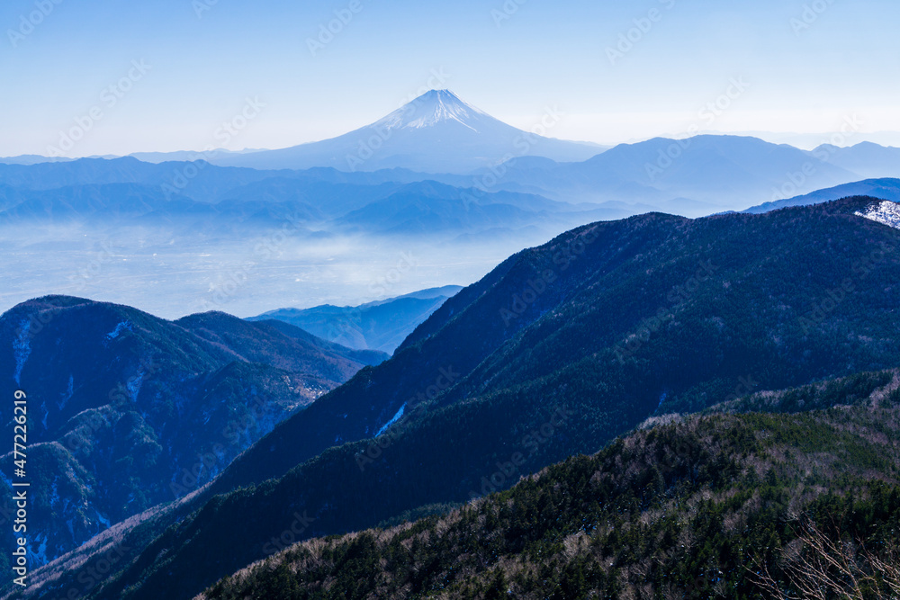 富士山　薬師岳からのぞむ　冬
