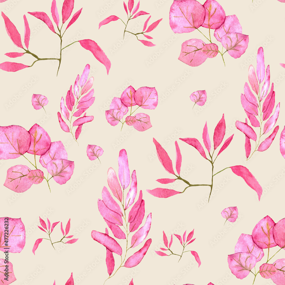 Obraz premium Watercolor pattern from pink leaf's