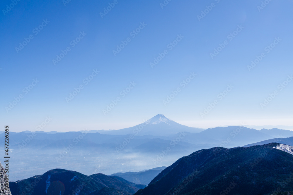 富士山　薬師岳からのぞむ　冬