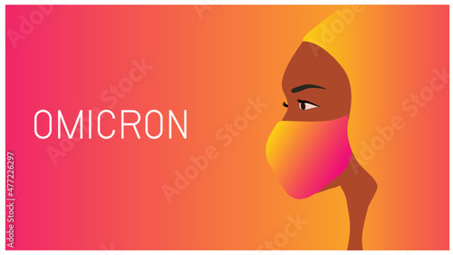 Omicron variant B.1.1.529 of COVID-19. New strain of coronavirus. People must wearing protective face mask and keep social distance vector illustration
