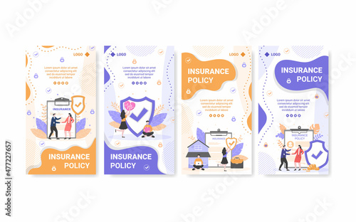 Insurance Policy Stories Template Flat Design Illustration Editable of Square Background for Social media, Feed, Greeting Card and Web