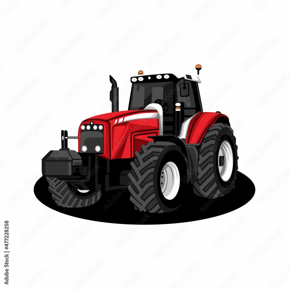 Obraz premium tractor vector design, rice plow, agricultural machinery, tractor logo, transportation, red farming tractor, illustration