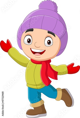 Cartoon little boy in winter clothes