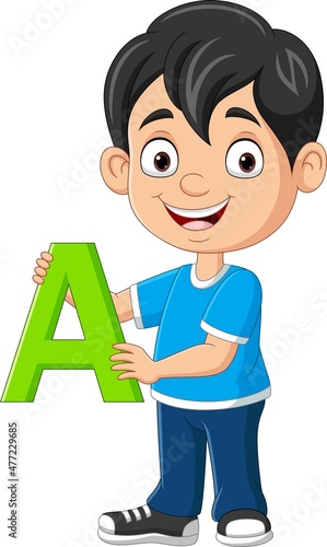 Little boy cartoon holding alphabet letter A