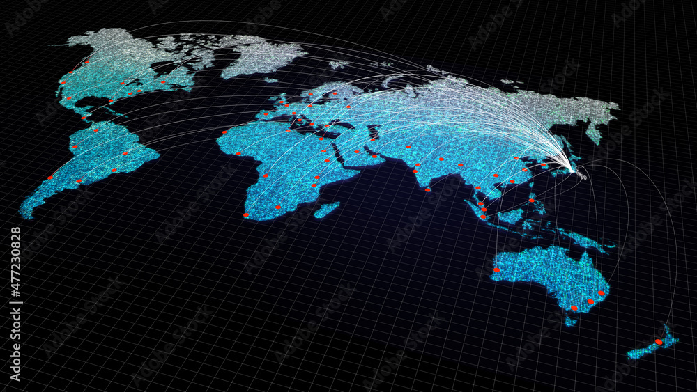 Global connectivity from Tokyo, Japan to other major cities around the world. Technology and network connection, trading and traveling concept. World map element of this clip furnished by NASA Global connectivity from Tokyo, Japan to other major cities around the world. Technology and network connection, trading and traveling concept. World map element of this clip furnished by NASA