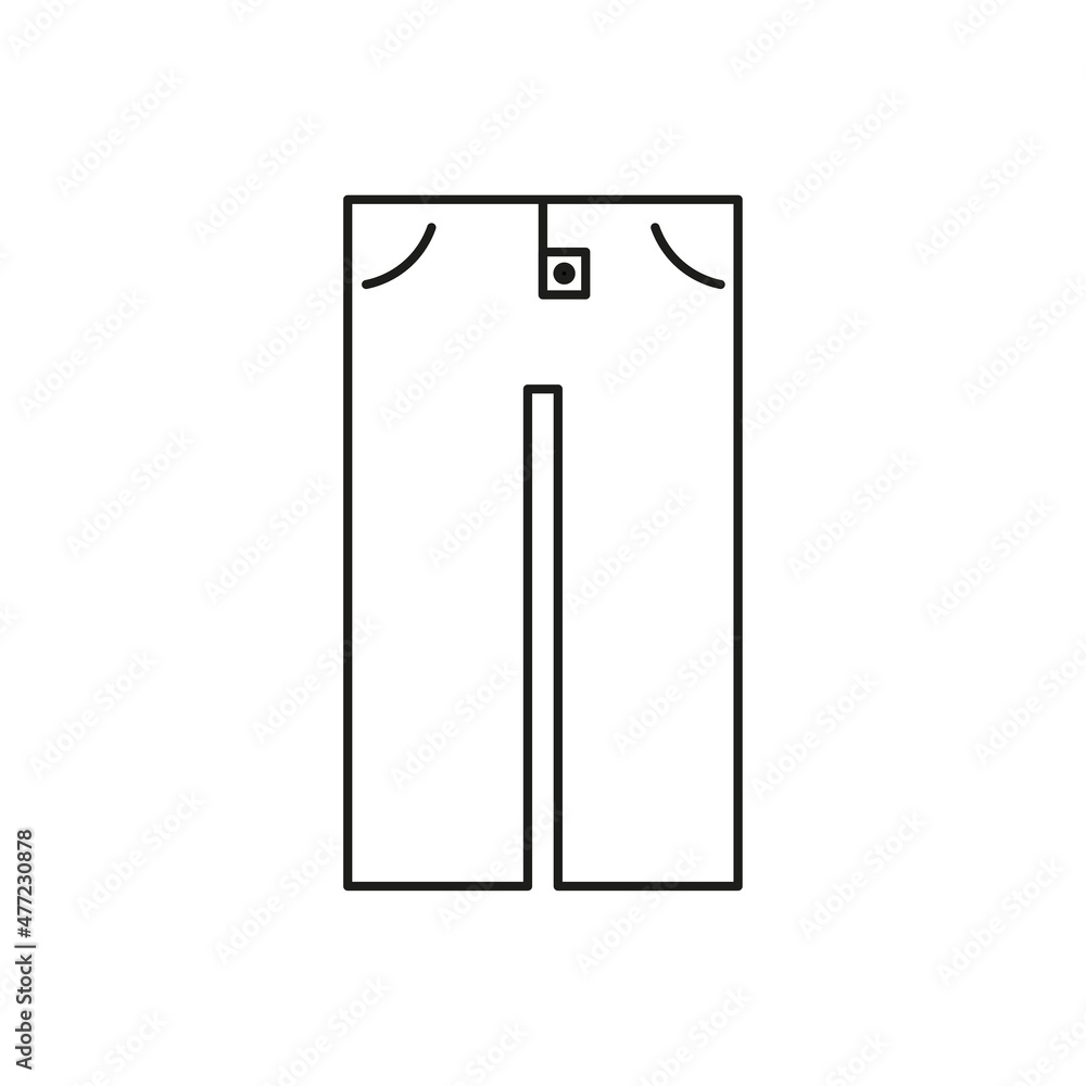 Trouser icon. Jeans sign. Fashion design. Silhouette shape. Outline drawing. Line art. Vector illustration. Stock image. E Trouser icon. Jeans sign. Fashion design. Silhouette shape. Outline drawing. Line art. Vector illustration. Stock image. E