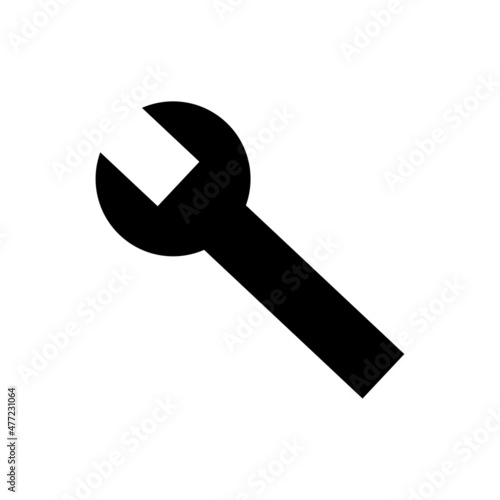 Wrench icon. Repair tool. Service concept. Flat design. Simple art. Black shape. Vector illustration. Stock image. 