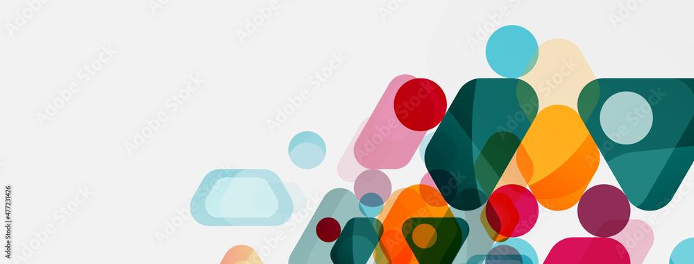 Color bubbles and rounded geometric shapes on white. Vector geometric minimal abstract background for wallpaper, banner, background, landing page