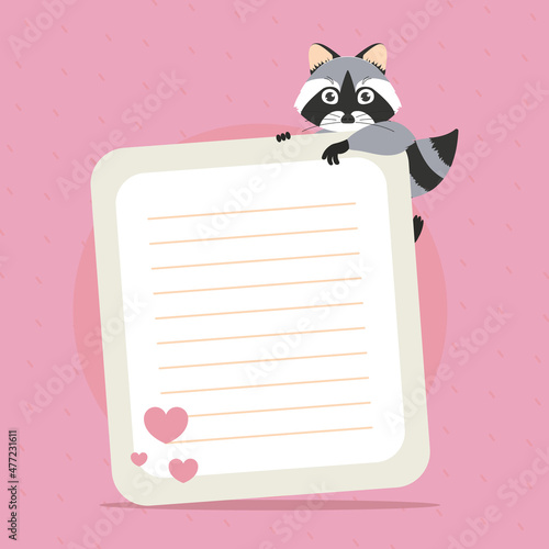 racoon and paper sheet