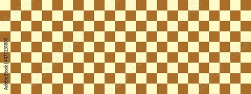 Checkerboard banner. Brown and Beige colors of checkerboard. Small squares, small cells. Chessboard, checkerboard texture. Squares pattern. Background.