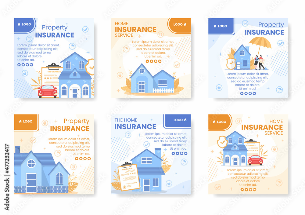 Property and Home Insurance Post Template Flat Design Illustration Editable of Square Background for Social media, Greeting Card or Web
