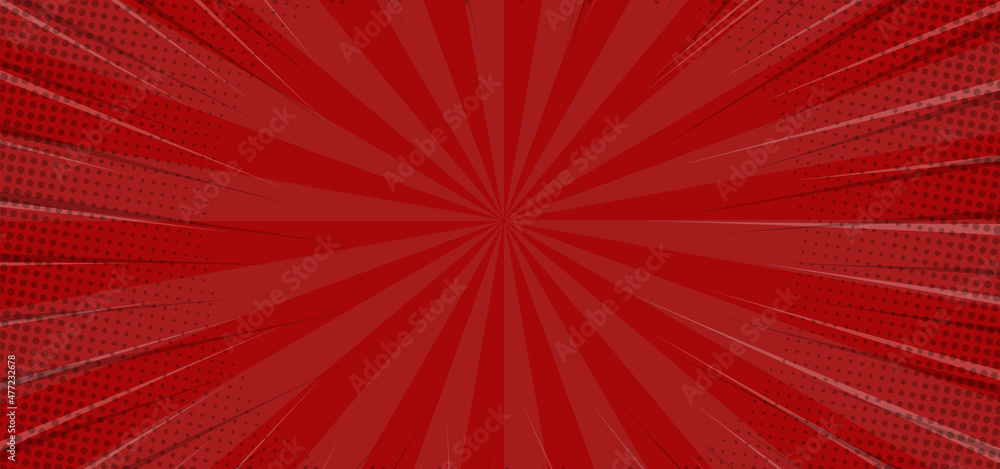 retro comic style red background with sunburst ray