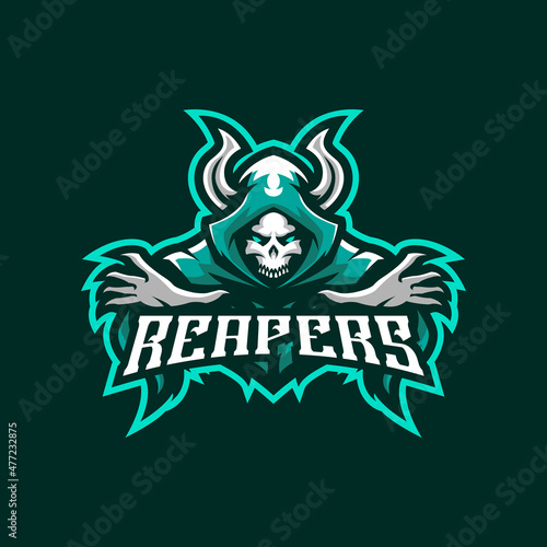 Reaper mascot logo design vector with modern illustration concept style for badge, emblem and t shirt printing. Angry reaper illustration for sport and esport team.