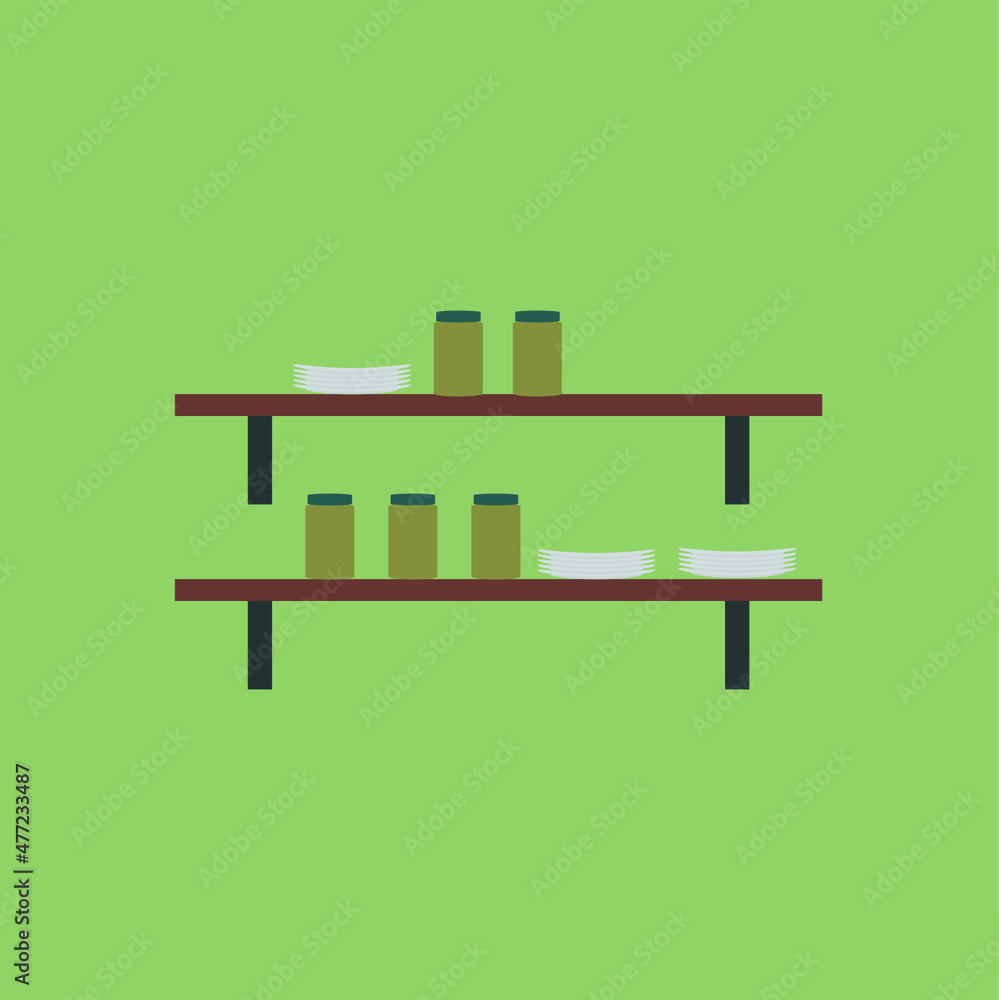 Plate Shelf Cartoon Flat Vector Illustration Plate Shelf Cartoon Flat Vector Illustration