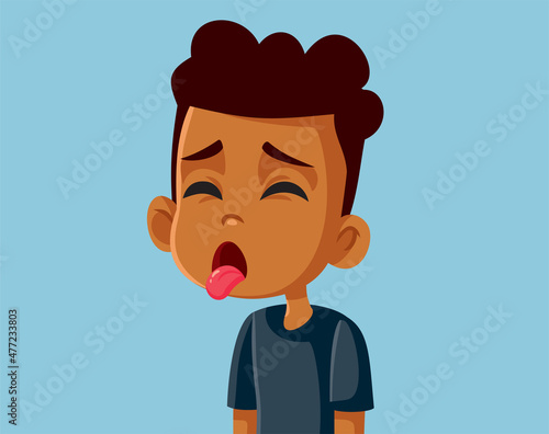Unhappy Little Boy Making Yuck Face Vector Cartoon