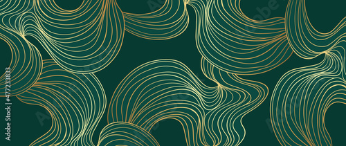 Luxury green abstract arts background vector. Gold and emerald line art design for wallpaper, wall arts, prints, cover, fabric and packaging background. vector illustration.