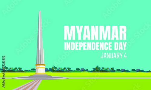 Myanmar Independence Day, 4th of January, National Independence Monument, Illustration