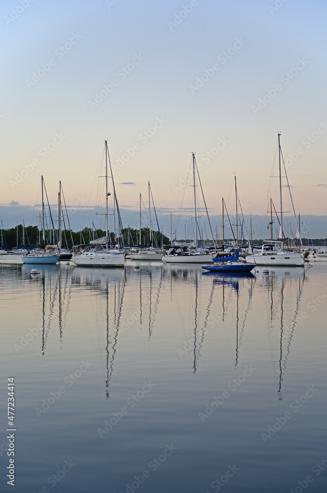 Moored sailboats off Coconut Grove in predawn light on December 27, 2021.