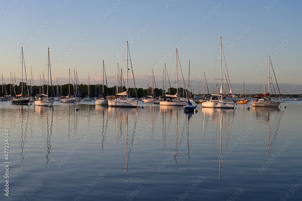 Moored sailboats off Coconut Grove in predawn light on December 27, 2021.